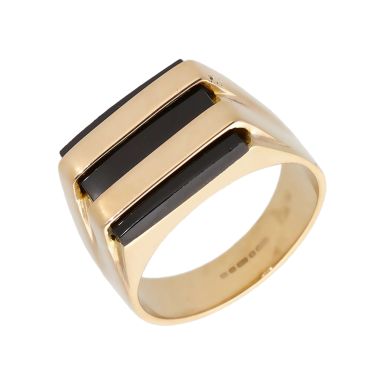 Pre-Owned 9ct Yellow Gold Onyx Set Striped Signet Ring