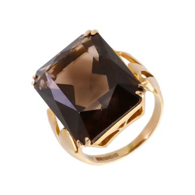 Pre-Owned 9ct Yellow Gold Smokey Quartz Solitaire Dress Ring