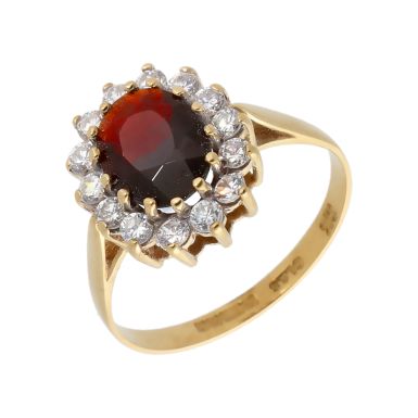 Pre-Owned 9ct Yellow Gold Garnet & Cubic Zirconia Cluster Ring