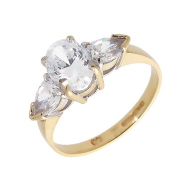 Pre-Owned 9ct Yellow Gold Cubic Zirconia Trilogy Dress Ring