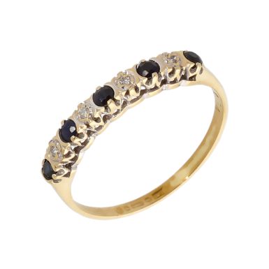 Pre-Owned 9ct Yellow Gold Sapphire & Diamond Half Eternity Ring