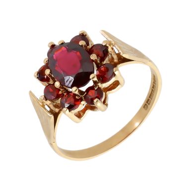 Pre-Owned 9ct Yellow Gold Garnet Cluster Ring