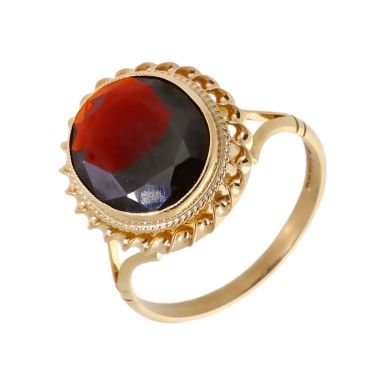 Pre-Owned 9ct Yellow Gold Rope Edged Garnet Solitaire Dress Ring