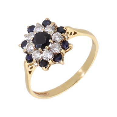 Pre-Owned 9ct Yellow Gold Sapphire & Cubic Zirconia Cluster Ring