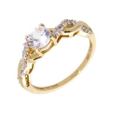 Pre-Owned 9ct Gold Cubic Zirconia Solitaire & Shoulders Ring