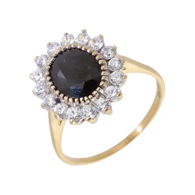 Pre-Owned 9ct Yellow Gold Sapphire & Cubic Zirconia Cluster Ring
