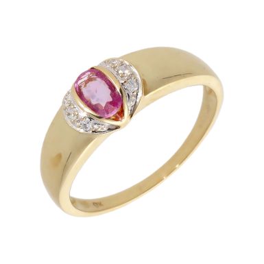 Pre-Owned 9ct Yellow Gold Pink Topaz & Diamond Dress Ring