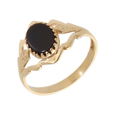 Pre-Owned 9ct Yellow Gold Oval Onyx Dress Ring