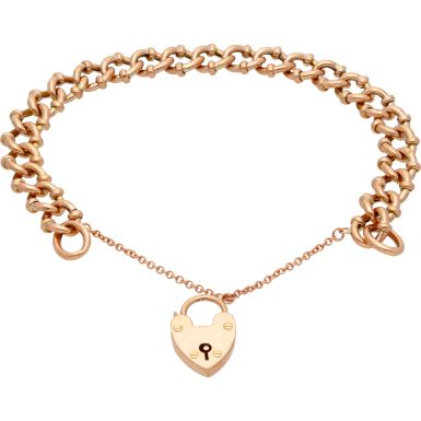 Pre-Owned 9ct Rose Gold Fancy Link Charm Style Starter Bracelet