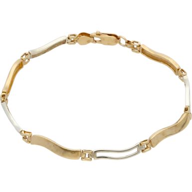 Pre-Owned 9ct Yellow & White Gold 7.5 Inch Wave Link Bracelet