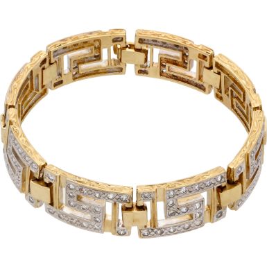 Pre-Owned 9ct Gold Cubic Zirconia Set Greek Key Link Bracelet