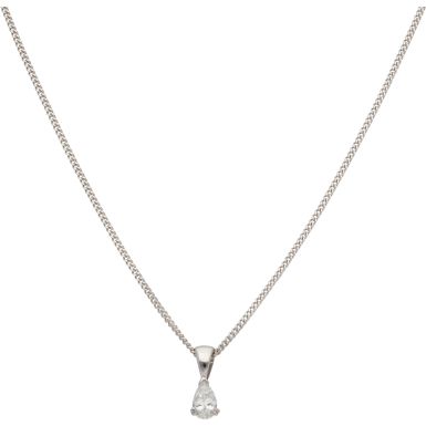 Pre-Owned 18ct White Gold Diamond Teardrop Pendant Necklace