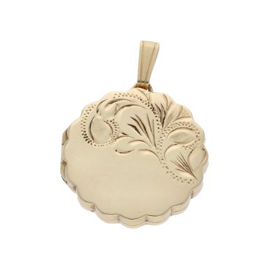 Pre-Owned 9ct Yellow Gold Half Patterned Round Locket Pendant