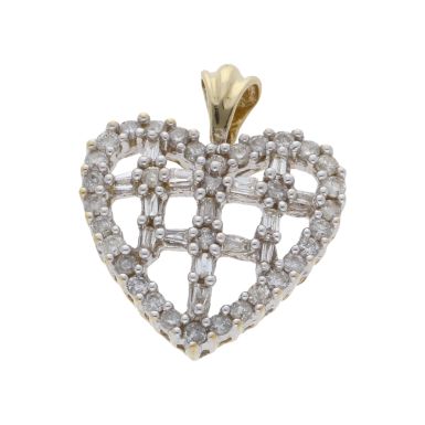 Pre-Owned 9ct Yellow Gold Mixed Cut Diamond Heart Pendant