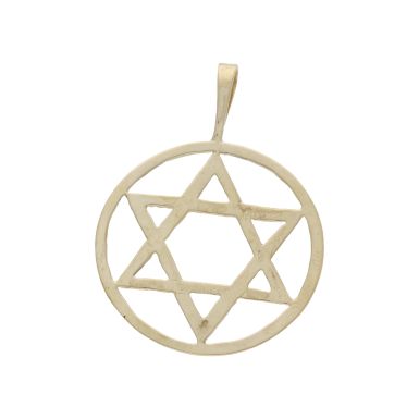 Pre-Owned 9ct Yellow Gold Large Star Of David Circle Pendant