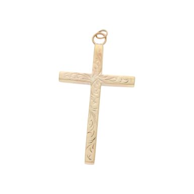 Pre-Owned 9ct Yellow Gold Patterned Cross Pendant