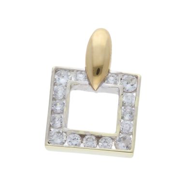 Pre-Owned 14ct Gold Cubic Zirconia Square Frame Pendant