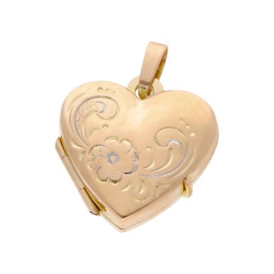Pre-Owned 9ct Gold Part Patterned Heart Locket Pendant