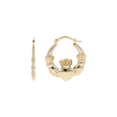 Pre-Owned 9ct Yellow Gold Claddagh Creole Earings