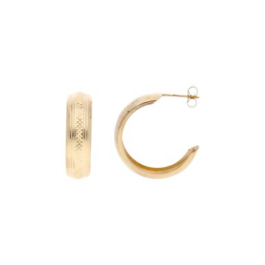 Pre-Owned 9ct Yellow Gold Patterned Centre 3/4 Hoop Earrings