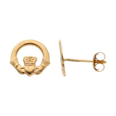 Pre-Owned 9ct Yellow Gold Claddagh Stud Earings