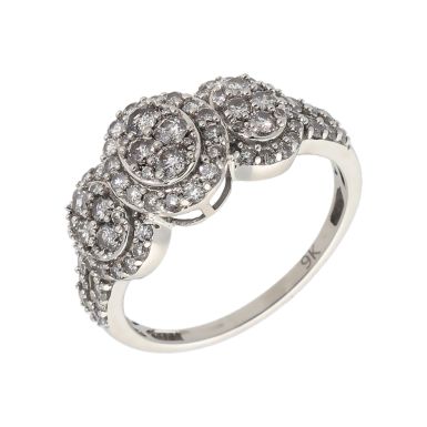 Pre-Owned 9ct White Gold 1.00 Carat Diamond Triple Cluster Ring