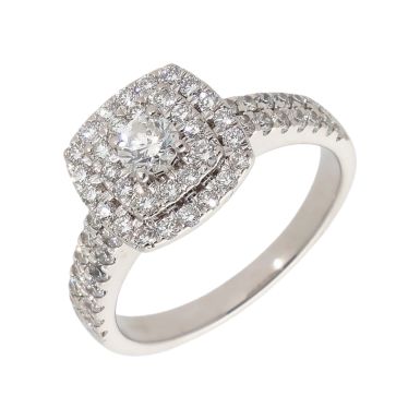 Pre-Owned 18ct White Gold 1.00 Carat Diamond Halo Cluster Ring