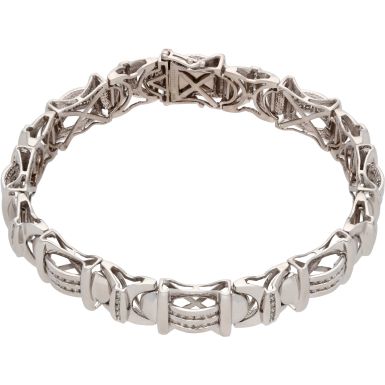 Pre-Owned 14ct White Gold Diamond Set Fancy Bar Link Bracelet