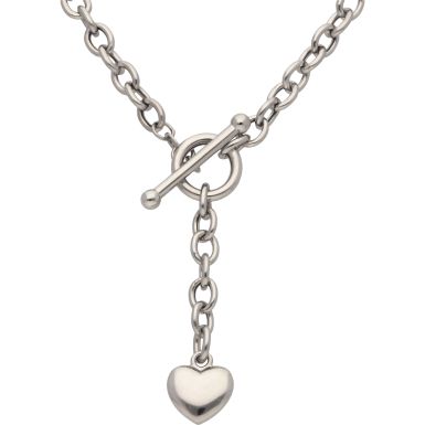 Pre-Owned 9ct White Gold Hollow Heart & T-Bar Lariat Necklace