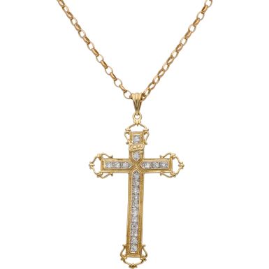 Pre-Owned 9ct Gold Cubic Zirconia Cross Pendant & Chain Necklace