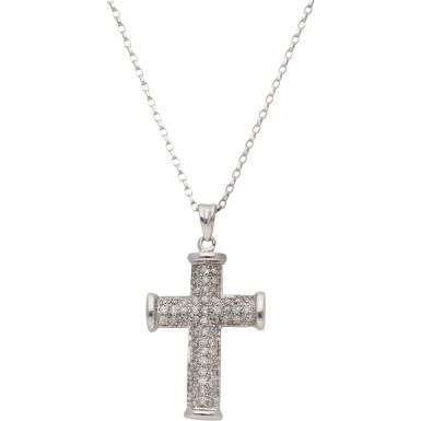 Pre-Owned 9ct White Gold Diamond Cross Pendant & Chain Necklace