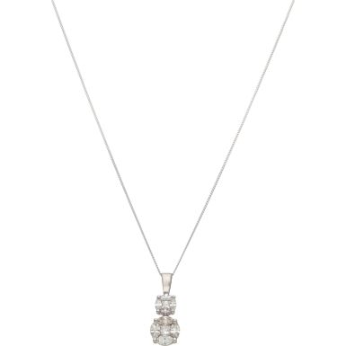 Pre-Owned 18ct Gold Double Diamond Cluster Pendant Necklace