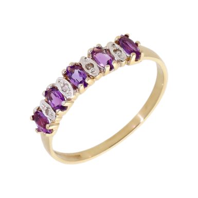 Pre-Owned 9ct Yellow Gold Amethyst & Diamond Dress Ring