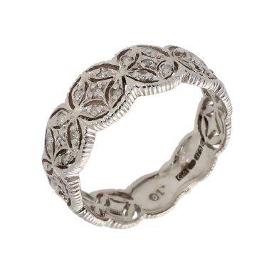 Pre-Owned 9ct White Gold 0.10 Carat Diamond Set Fancy Band Ring
