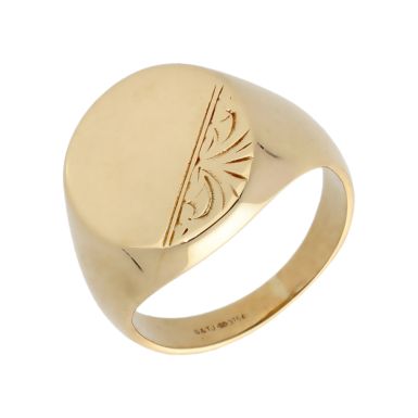 Pre-Owned 9ct Yellow Gold Part Patterned Signet Ring
