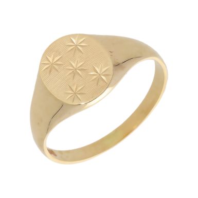 Pre-Owned 9ct Yellow Gold Star Engraved Signet Ring
