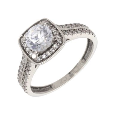 Pre-Owned 9ct White Gold Cubic Zirconia Halo Solitaire Ring
