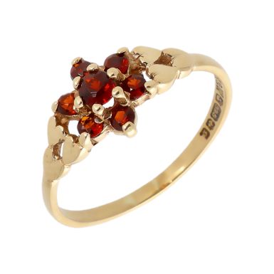 Pre-Owned 9ct Yellow Gold Garnet Cluster Ring