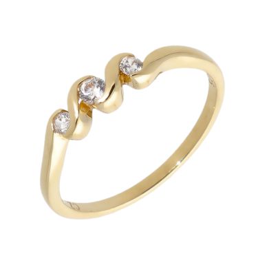 Pre-Owned 9ct Yellow Gold Cubic Zirconia Trilogy Wave Ring