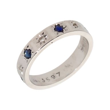 Pre-Owned 9ct White Gold Sapphire & Diamond Half Eternity Ring