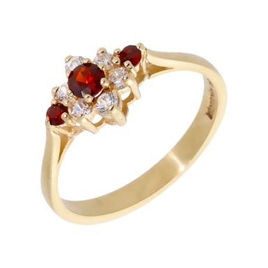 Pre-Owned 9ct Yellow Gold Garnet & Cubic Zirconia Cluster Ring