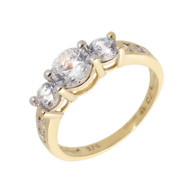 Pre-Owned 9ct Yellow Gold Cubic Zirconia Trilogy Dress Ring