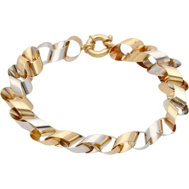 Pre-Owned 9ct Yellow & White Gold Ribbon Wave Link Bracelet