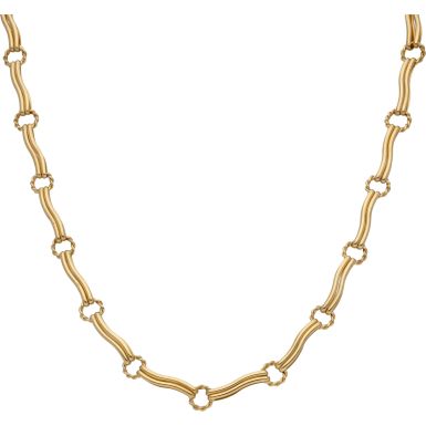 Pre-Owned 9ct Gold 17 Inch Rope Circle & Wave Bar Link Necklet