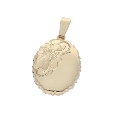 Pre-Owned 9ct Yellow Gold Part Patterned Oval Locket Pendant