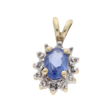 Pre-Owned 9ct Gold Blue Cubic Zirconia & Diamond Cluster Pendant