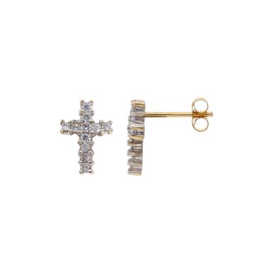 Pre-Owned 9ct Gold Cubic Zirconia Cross Stud Earrings