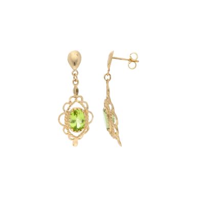Pre-Owned 9ct Yellow Gold Peridot Drop Earrings
