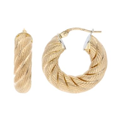 PreOwned 9ct Gold Chunky Textured Twist Hoop Creole Earrings