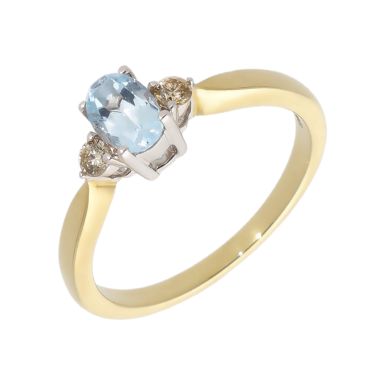 New 9ct White Gold Aquamarine & Diamond Trilogy Ring